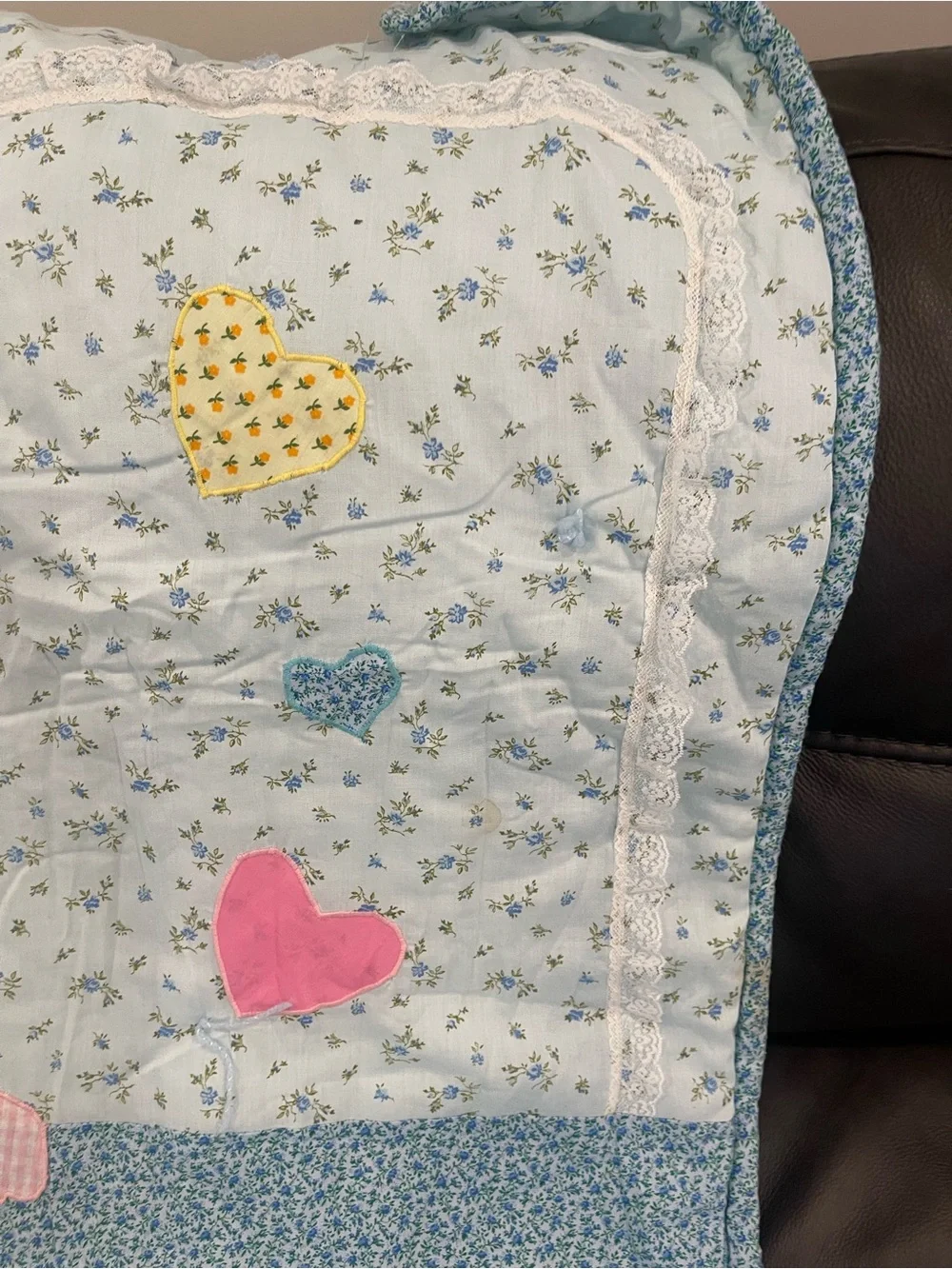 Children's Kitty Appliqué Quilt - Pink, Blue, Yellow 72x41